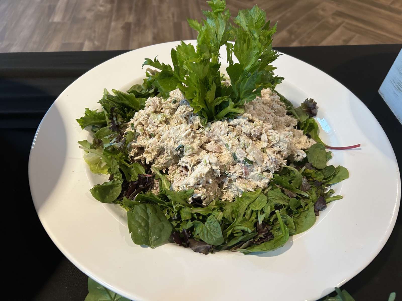 Chicken salad on fresh garden greens